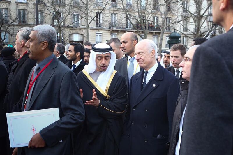 French president Francois Hollande was joined by Sheikh Abdullah, the German chancellor Angela Merkel, the British prime minister David Cameron and other European leaders at the march. Wam 