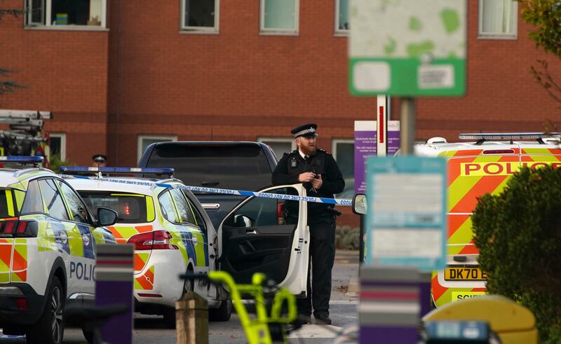 Emergency services outside Liverpool Women's Hospital. Police were called after reports of a blast involving a taxi that pulled up at the hospital shortly before the explosion on Sunday morning. Peter Byrne / PA