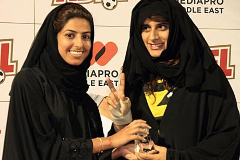 Fatima Obaid Al Muhairi from Team Abu Dhabi picks up her award for best goalkeeper of the tournament.