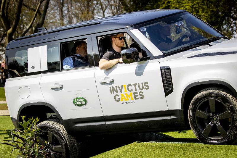 The Duke of Sussex during the Jaguar Land Rover driving challenge. AFP
