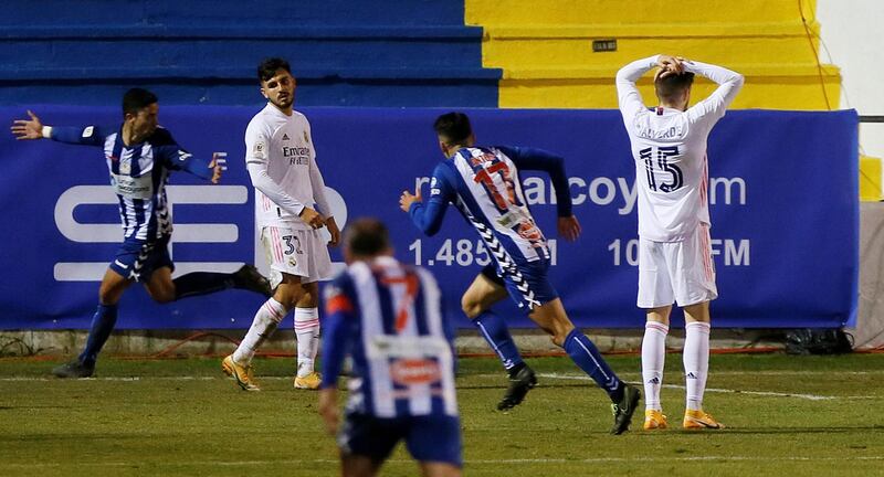 Alcoyano midfielder Juanan Casanova celebrates after scoring the winning goal in a 2-1 victory over Real Madrid. EPA