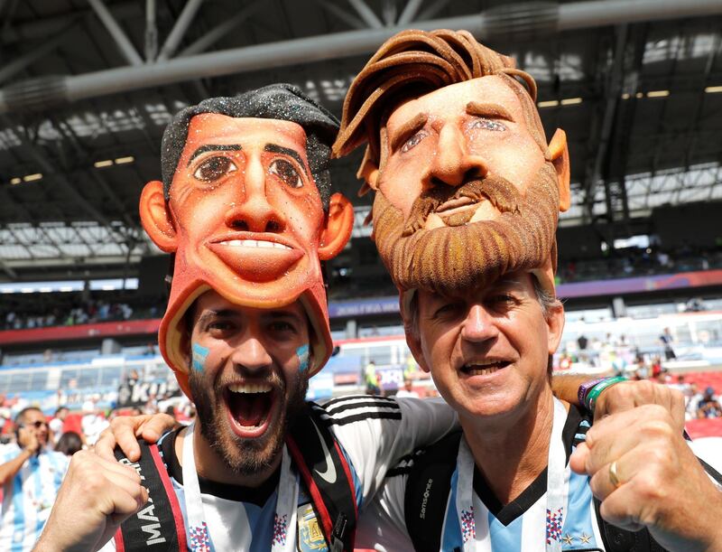 Supporters of Argentina arrive for the FIFA World Cup 2018 round of 16 soccer match between France and Argentina in Kazan, Russia, on June 30, 2018. Felipe Trueba / EPA