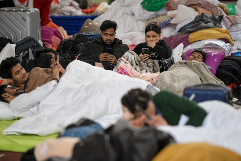 Students who fled the conflict rest in a refugee camp in Voluntari, Romania. AP