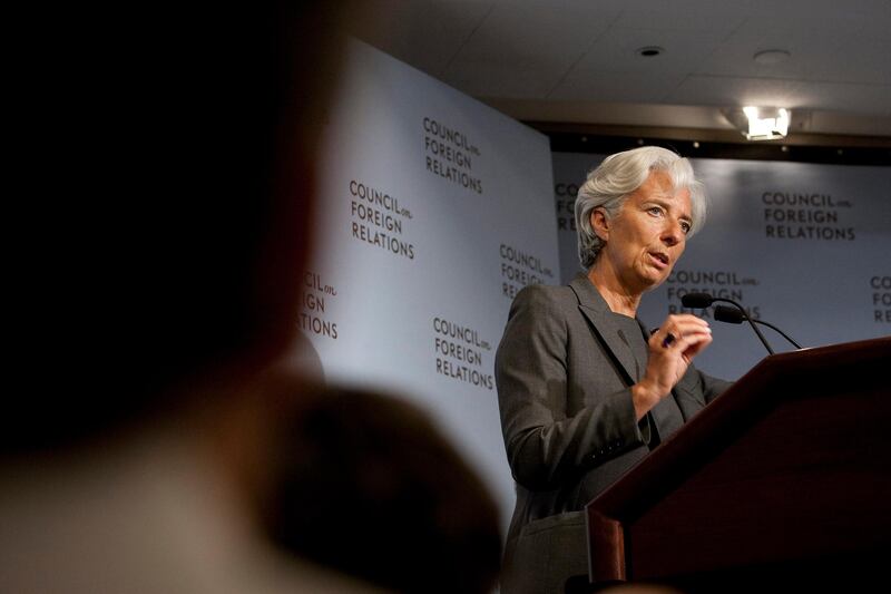 Christine Lagarde, managing director of the International Monetary Fund (IMF), speaks during a news conference at the Council on Foreign Relations in New York, U.S., on Tuesday, July 26, 2011. Lagarde said today that a U.S. default "would be terrible" for the U.S. and for the economy at large. Photographer: Scott Eells/Bloomberg