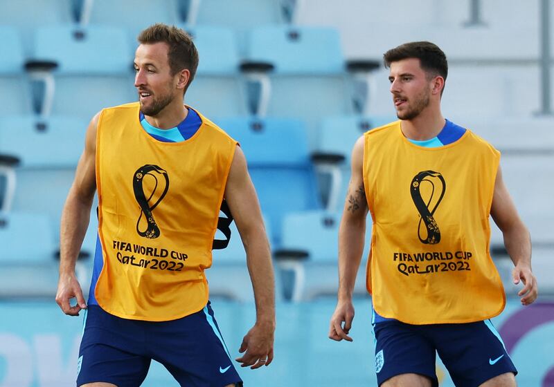 England's Harry Kane and Mason Mount during training. Reuters