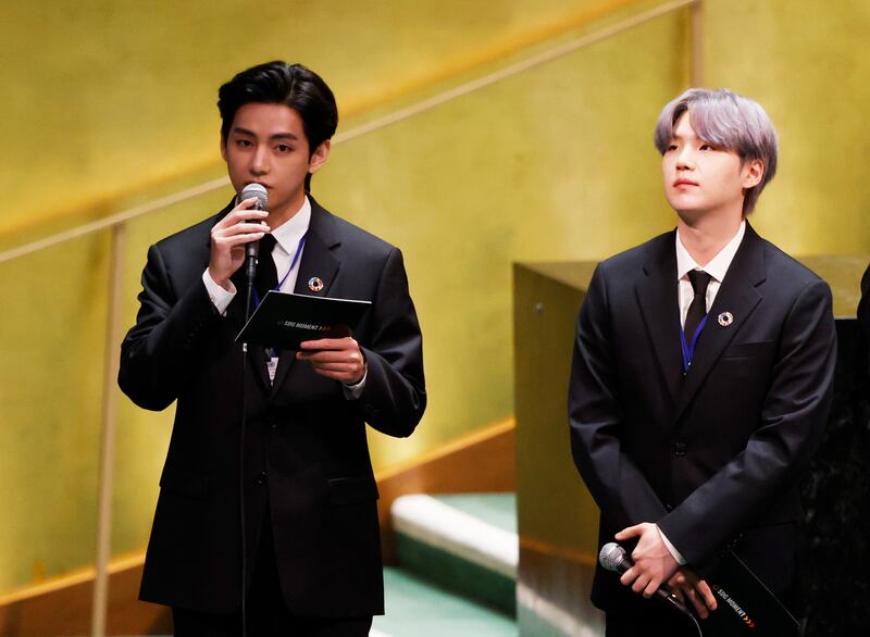 The group's speech lasted for roughly seven minutes and covered environmental issues as well as shared words of encouragement for the younger generation. AP Photo