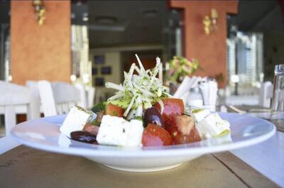 A traditional healthy Greek Salad, at Grecian Grill, Dubai. Courtesy Grecian Grill