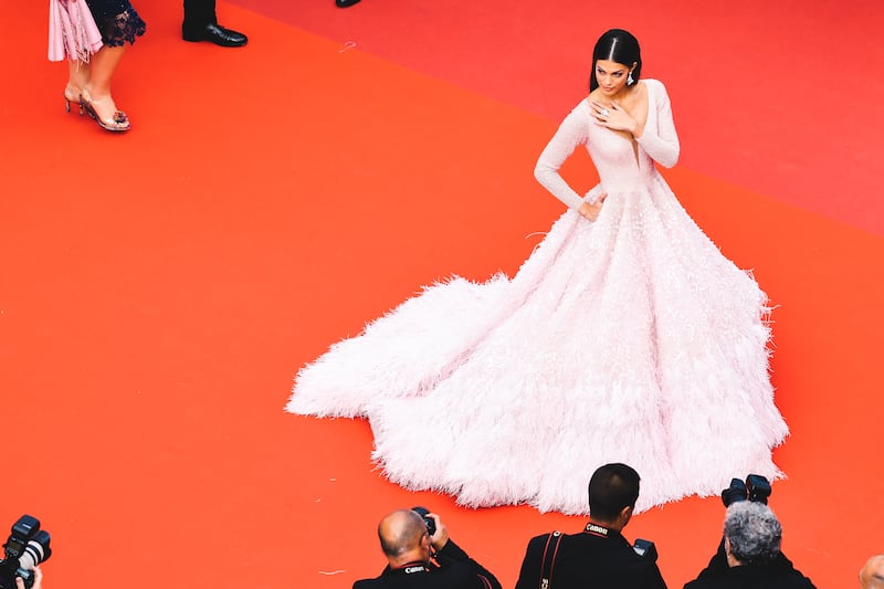 French model and Miss Universe 2016 Iris Mittenaere in a Cinco dress at the Cannes Film Festival in 2019. Getty Images