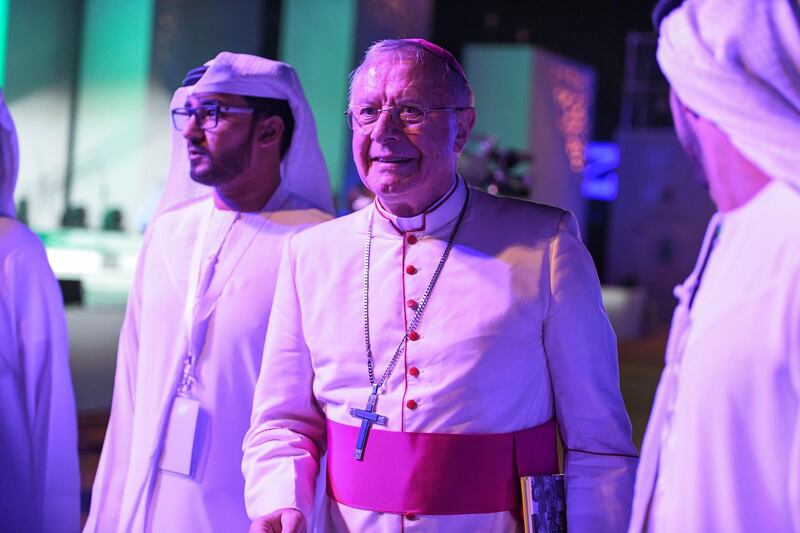 Abu Dhabi, United Arab Emirates - H.E. Bishop Paul Hinder, OFM CAP., the Apostolic Vicar of Southern Arabia at the UAE Peace Gathering at Umm Al Emarat Park on February 1, 2019. Khushnum Bhandari for The National
