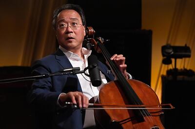 WASHINGTON, DC - JUNE 25: Yo-Yo Ma performs on SiriusXM's Symphony Hall hosted by David Srebnik at SiriusXM Washington D.C. Studios on June 25, 2018 in Washington, DC.   Larry French/Getty Images for SiriusXM/AFP