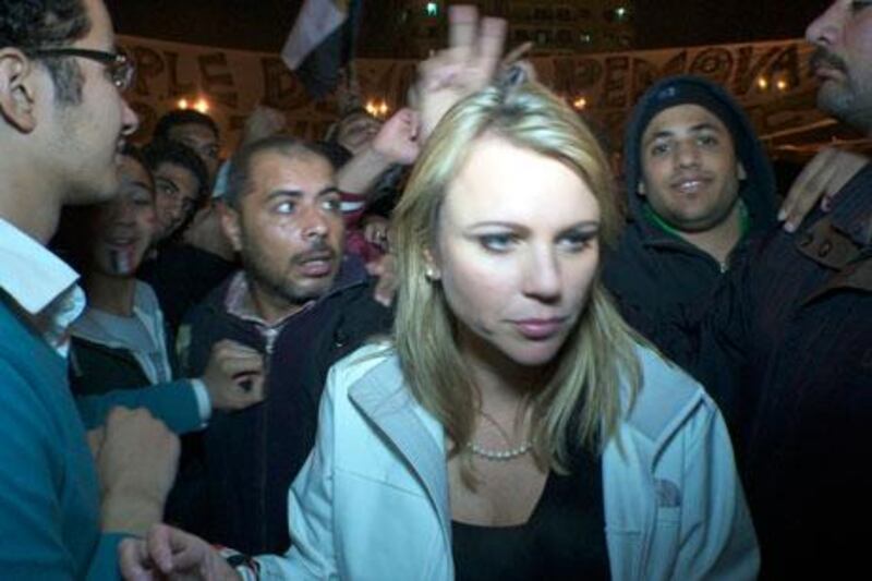 The CBS chief foreign correspondent Lara Logan is pictured in Cairo’s Tahrir Square moments before she was separated from her crew and assaulted on February 11, 2011.