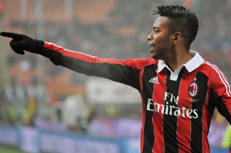 AC Milan forward Robinho makes his point.