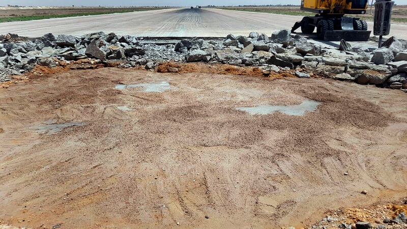 The damaged runway of the Damascus International Airport, when it was hit by an Israeli air strike on June 10. AP