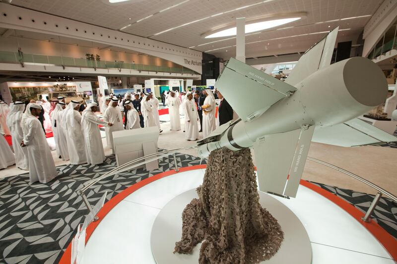 Dubai, United Arab Emirates, Feb 17, 2013 - Visitors at Tawazun showroom during IDEX, International Defense Exhibition Conference at Abu Dhabi Exhibition Centre, ADNEC.   ( Jaime Puebla / The National Newspaper ) 