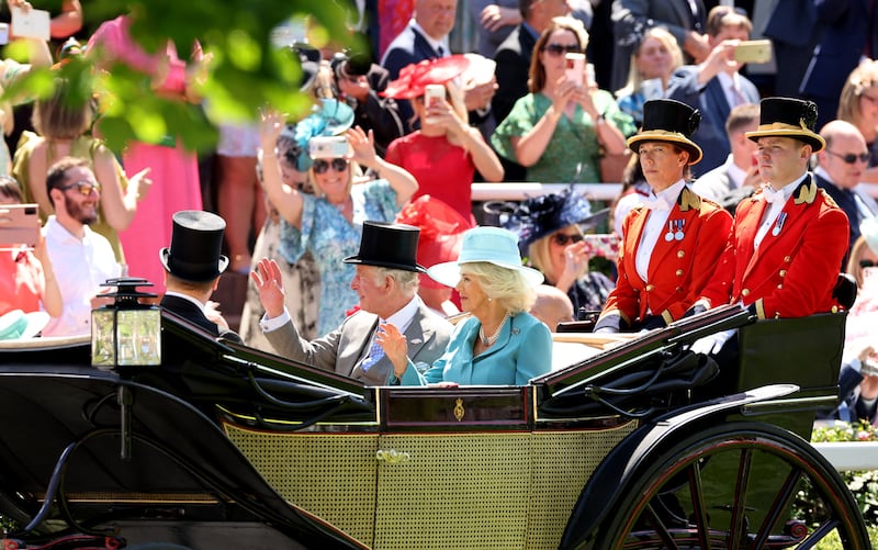 Britain's Prince Charles and Camilla, Duchess of Cornwall, in the royal procession. Reuters