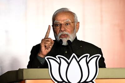 India's Prime Minister Narendra Modi at BJP headquarters in New Delhi after the party won three crucial state elections. Bloomberg