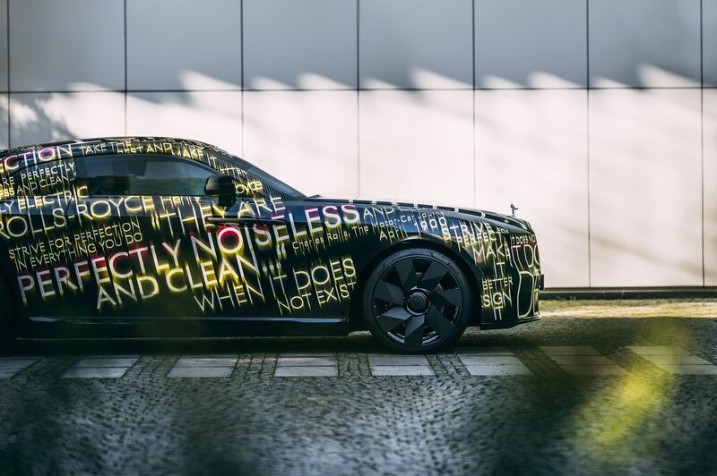 Seen from the side, the car is recognisably of the Rolls-Royce clan