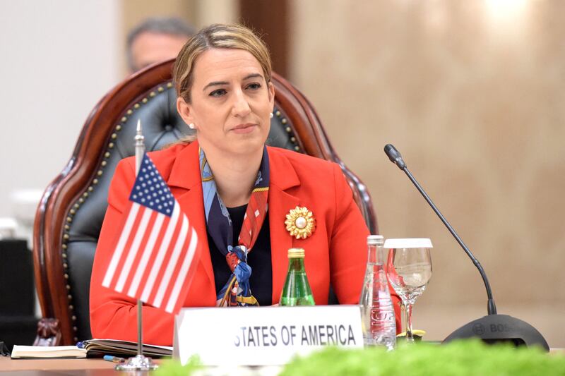 Senior US diplomat Yael Lempert at a Negev Forum meeting in Bahrain last year. She will be among the US figures travelling to the Emirates for meetings this week. AFP
