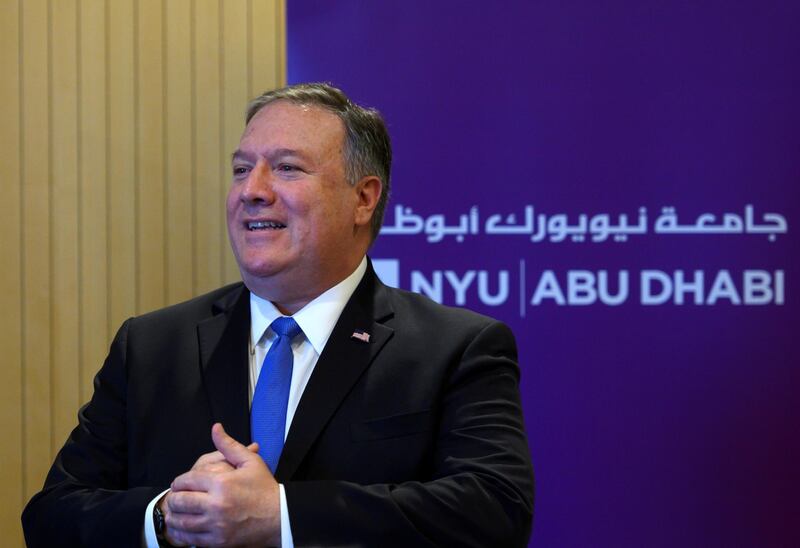 Mike Pompeo speaks to students at the NYU Abu Dhabi campus. Reuters