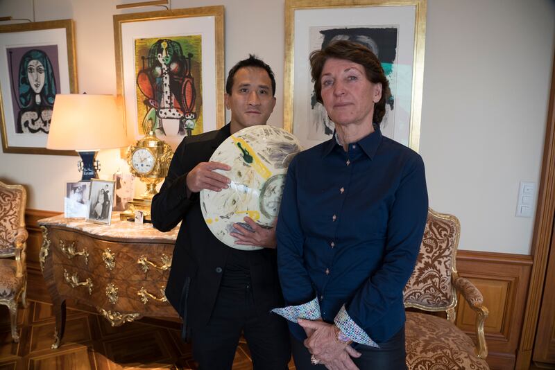 Marina Picasso, granddaughter of Pablo Picasso, and her son Florian Picasso are selling NFT's of the artist's ceramic artwork. AP