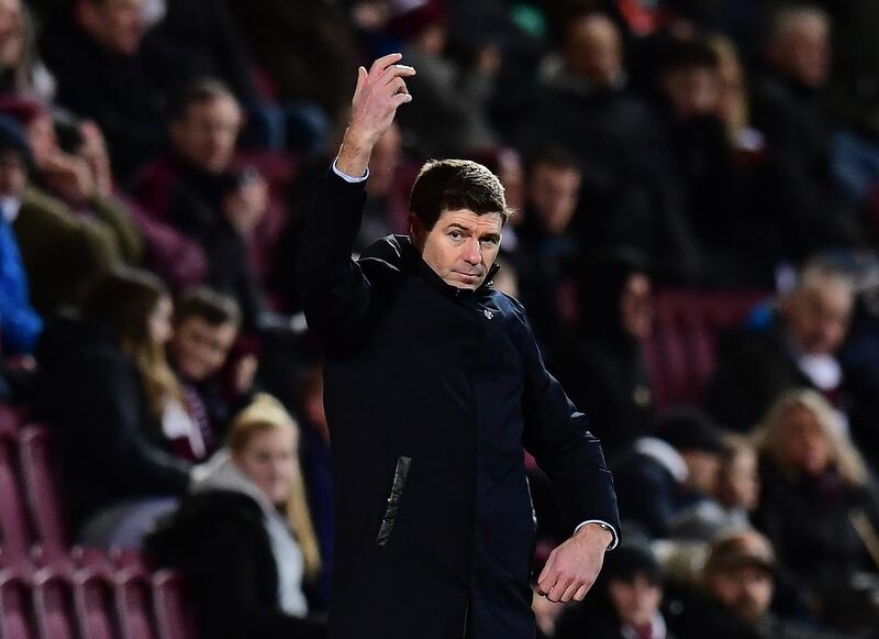 EDINBURGH, SCOTLAND - FEBRUARY 29: Steven Gerrard, Manager of Rangers on the touch line during the Scottish Cup Quarter Final match between Hearts and Rangers at Tynecastle Park on February 29, 2020 in Edinburgh, Scotland.(Photo by Mark Runnacles/Getty Images)