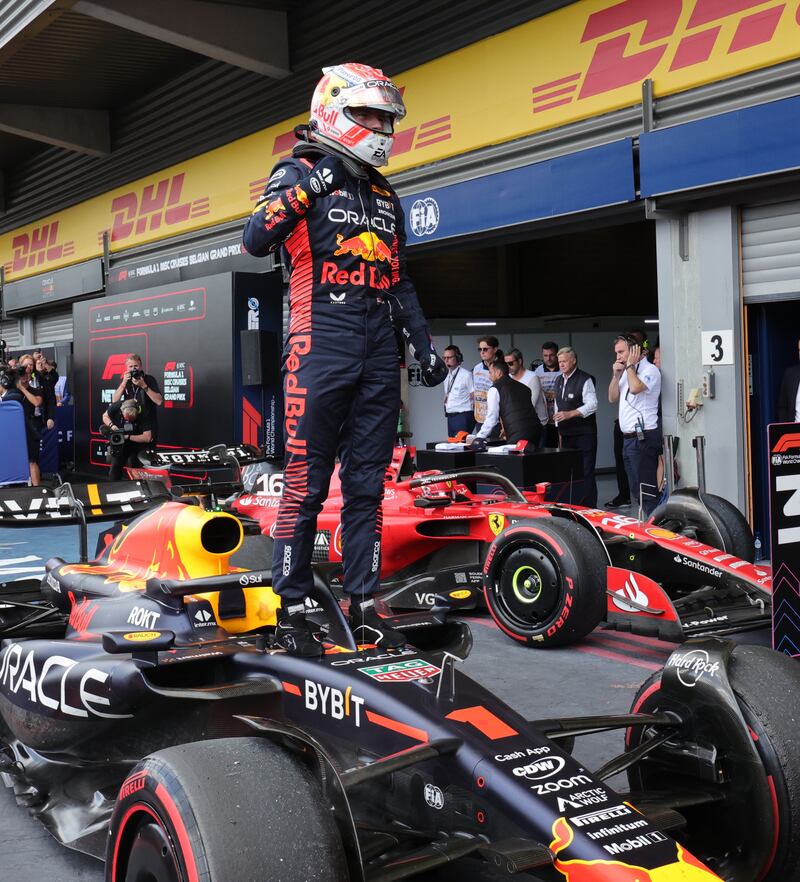 Max Verstappen after completing yet another win at Spa-Francorchamps. EPA