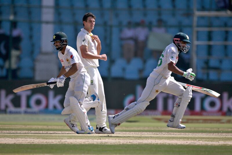 Pakistan's Abdullah Shafique, left, and Babar Azam, starred in a double century stand for the third wicket. AP