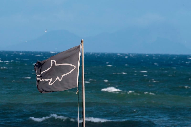 The shark-warning flag at Muizenberg beach, a popular swimming and surfing venue in South Africa’s Cape Town. AFP
