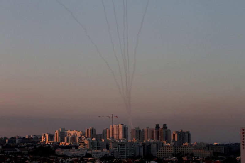 Missiles from Israel's Iron Dome air defence system in the south of Israel destroy incoming Hamas missiles. AFP Photo