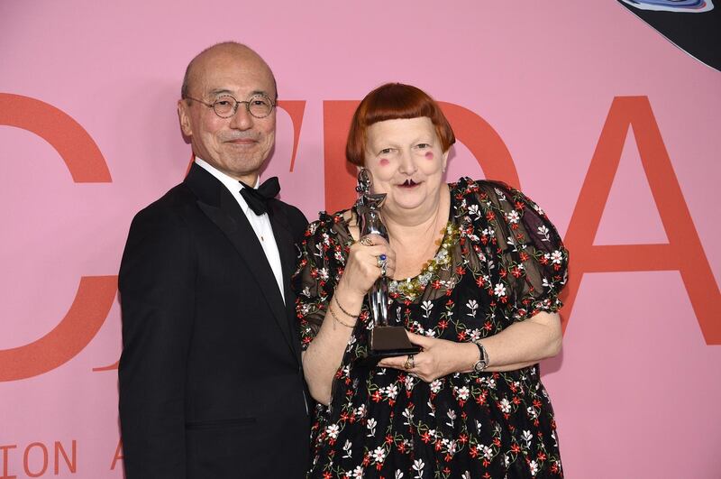 Presenter Harold Koda and honoree Lynn Yaeger, winner of the Media Award in Honour of Eugeina Sheppard at the 2019 CFDA fashion awards at the Brooklyn Museum in New York City on June 3, 2019. AP