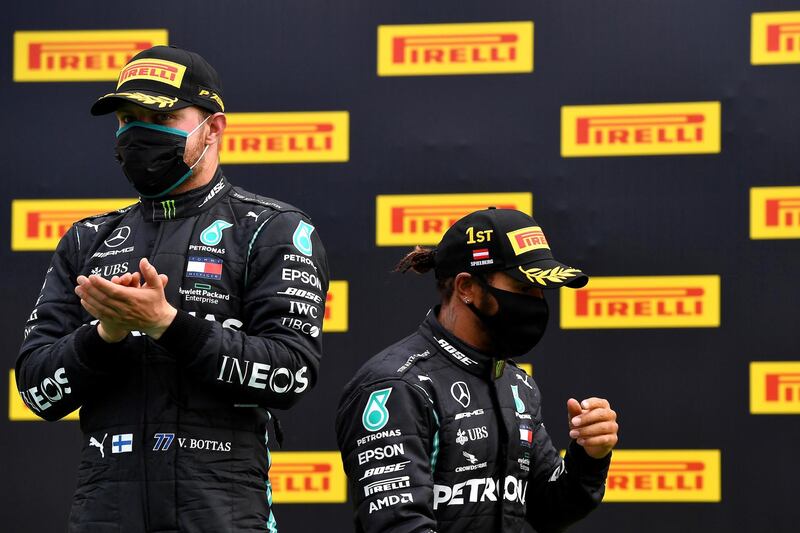 Race winner Lewis Hamilton alongside Mercedes teammate Valtteri Bottas who finished second in Austria. Getty