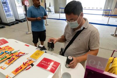 A mountain of memorabilia from Expo 2020 Dubai is on sale at the 
TVG Warehouse in Dubai Investment Park. Antonie Robertson / The National
