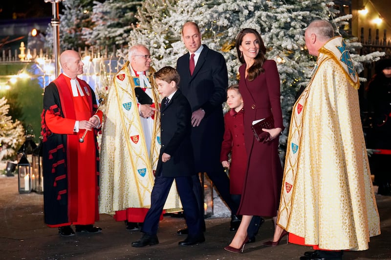 Prince William and Kate arrive with Princess Charlotte and Prince George at Westminster Abbey. PA