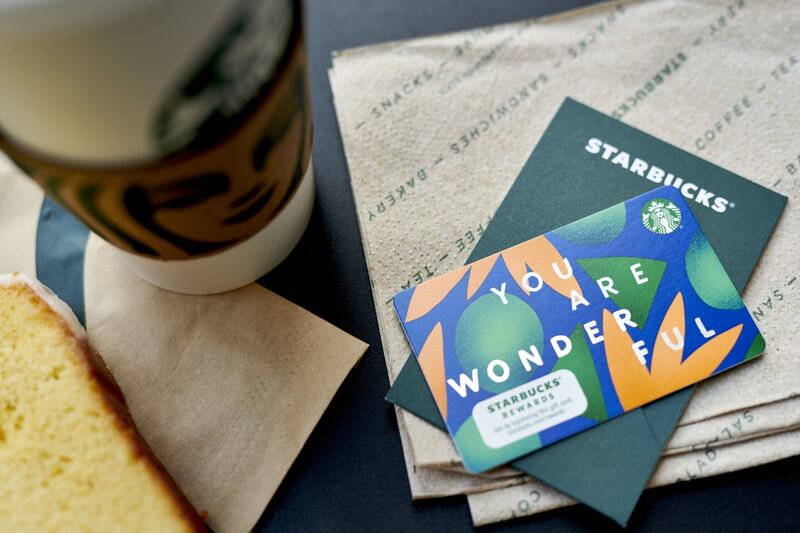 A Starbucks gift card. Mounting product shortages makes giving gift cards a fail-safe way to ensure there are presents under the Christmas tree. Photo: Bloomberg
