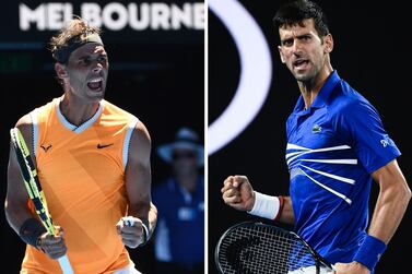 Rafael Nadal, left, and Novak Djokovic meet in the Australian Open final on Sunday at 12.30pm UAE time. AFP