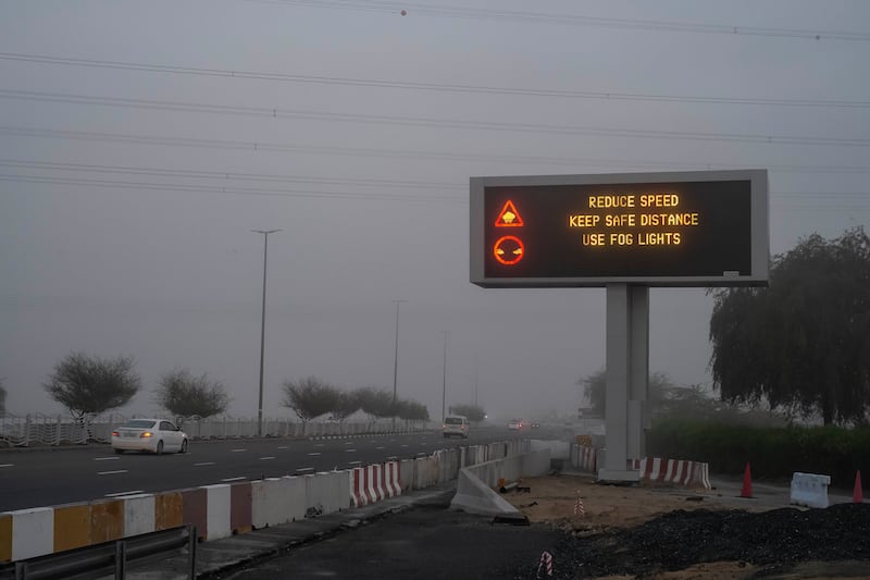 Motorists in Dubai were urged to drive  with caution after fog  rolled in on Monday morning