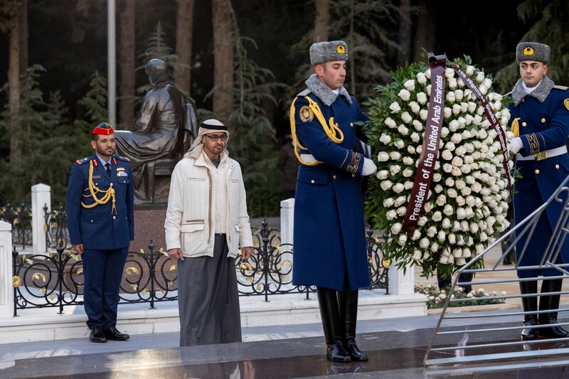 President Sheikh Mohamed visits the National Leader Heydar Aliyev memorial in Baku. All photos:  UAE Presidential Court