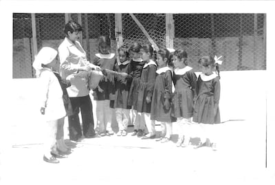 Nama bint Majid bin Saqr Al Qasimi with her students at Fatima Al Zahra School in 1970. Courtesy of Sheikha Nama bint Majid bin Saqr Al Qasimi