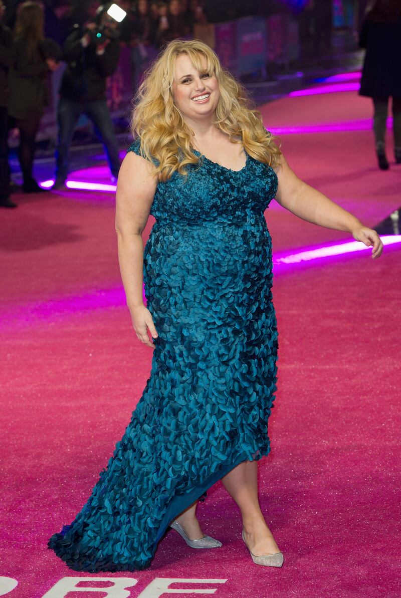Rebel Wilson, in a blue sequinned dress, attends the European premiere of 'How To Be Single' on February 9, 2016 in London, England. Getty Images