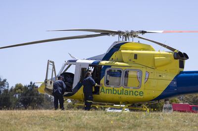 An ambulance helicopter at Hillcrest Primary School in Devonport, Tasmania. EPA 