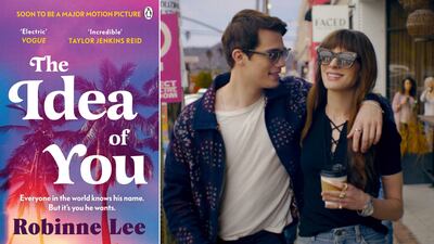 The Idea of You stars Anne Hathaway as Solene a woman who is reclaiming her identity as a single mother. Photos: Penguin, Amazon MGM Studios
