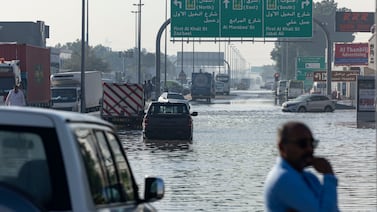 Heavy flooding on the D65 Exit from Sheikh Zayed road in Al Quoz, days after the UAE was hit by intense rainfall. Antonie Robertson / The National
