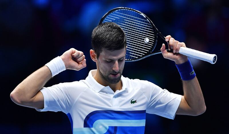 Novak Djokovic in action against Cameron Norrie at the Nitto ATP Finals tennis tournament in Turin, Italy, on Friday. ATP