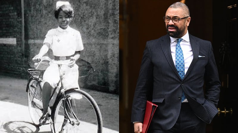 James Cleverly's mother (L). Foreign, Commonwealth and Development Office. Foreign Secretary James Cleverly (R). Photo: Getty Images