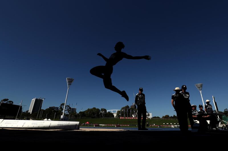 Joshua Cowley competes in the Long Jump final during the Australian Track and Field Championships at Sydney Olympic Park Athletic Centre. Getty Images