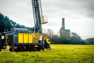 Exploratory drilling for Lithium taking place at a former mine in Redruth, Cornwall, south west England. Part of the government's new strategy is to support domestic critical mineral miners and make the attractive to foreign investment. (Photo by CORNISH LITHIUM/AFP)