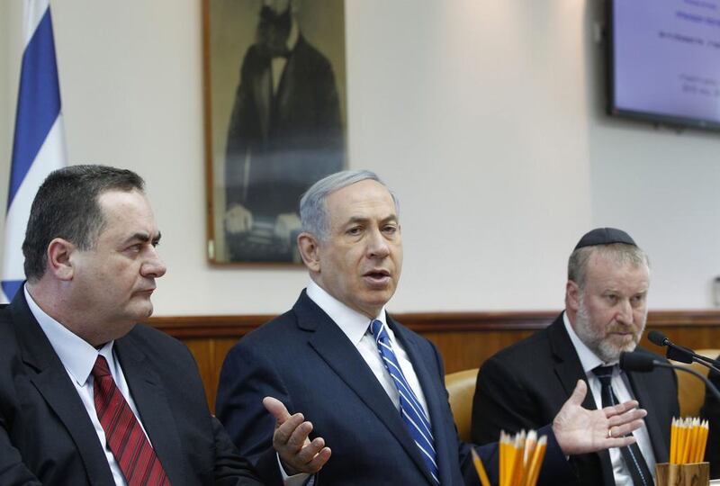 Israel's Prime Minister Benjamin Netanyahu  attends a cabinet meeting at his office in Jerusalem. (Ronen Zvulun / Pool photo via AP)
