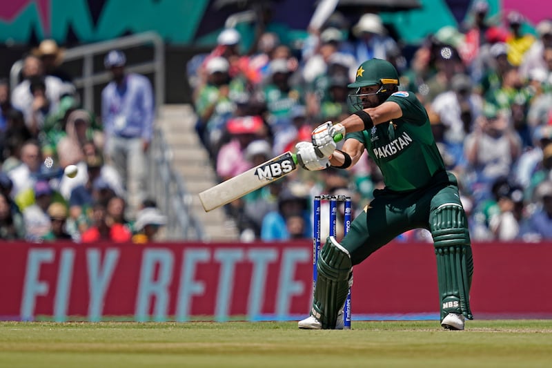 Pakistan's Iftikhar Ahmed hits a boundary during Super Over loss to USA. AP