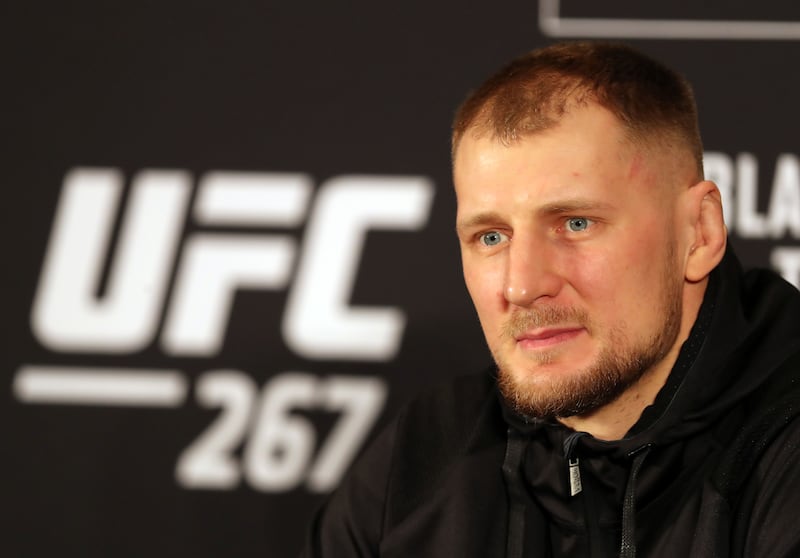 UFC bantamweight Alexander Volkov speaks to the press before UFC 267.