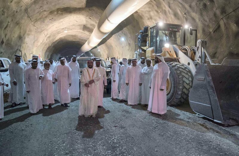 Dr Sheikh Sultan bin Mohammed Al Qasimi, Ruler of Sharjah, inspects one of the five tunnels. Wam